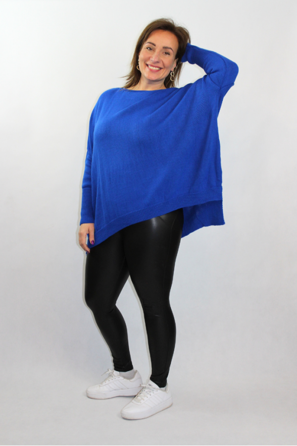 Oversize pletený pulóver - modrý